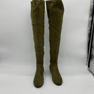 Olive Round Toe Flats Low Heel Long Boots Pumps